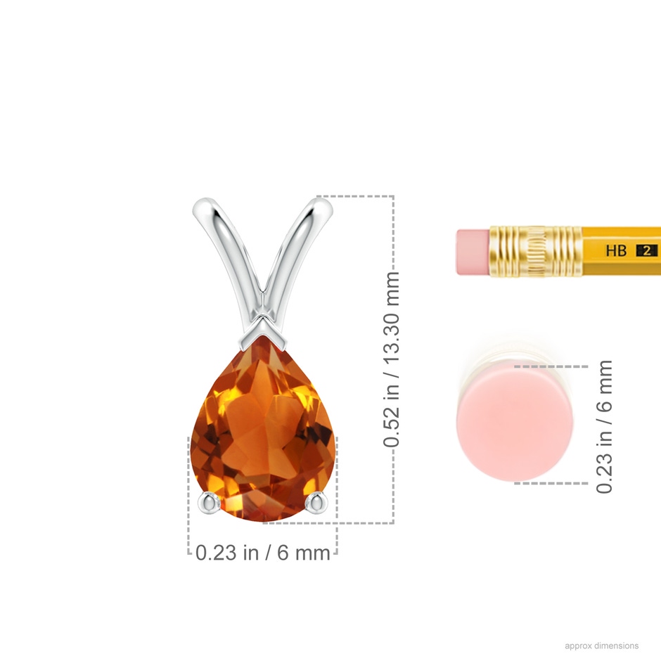 8x6mm AAAA V-Bale Pear-Shaped Citrine Solitaire Pendant in P950 Platinum ruler