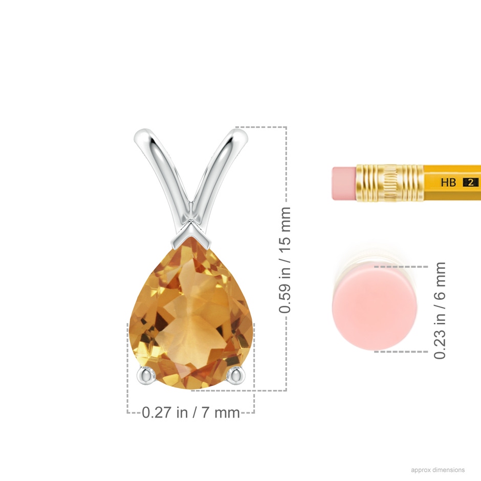 9x7mm A V-Bale Pear-Shaped Citrine Solitaire Pendant in S999 Silver ruler