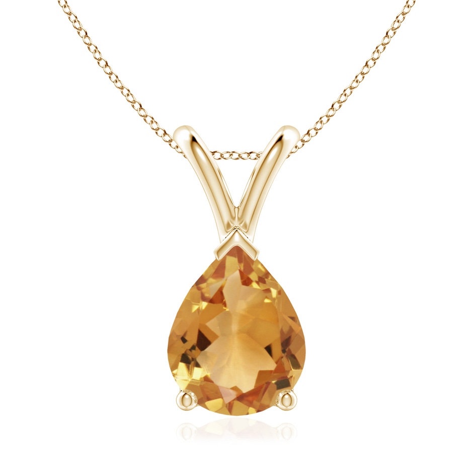 9x7mm A V-Bale Pear-Shaped Citrine Solitaire Pendant in Yellow Gold 