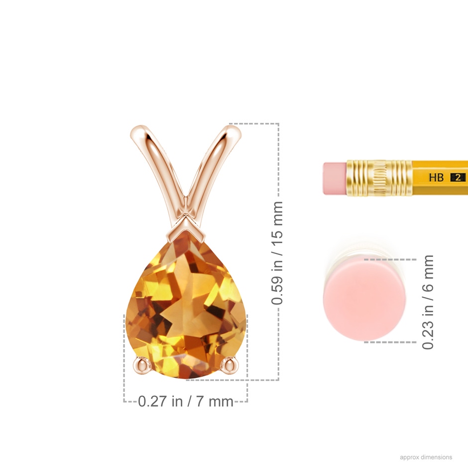 9x7mm AA V-Bale Pear-Shaped Citrine Solitaire Pendant in Rose Gold ruler