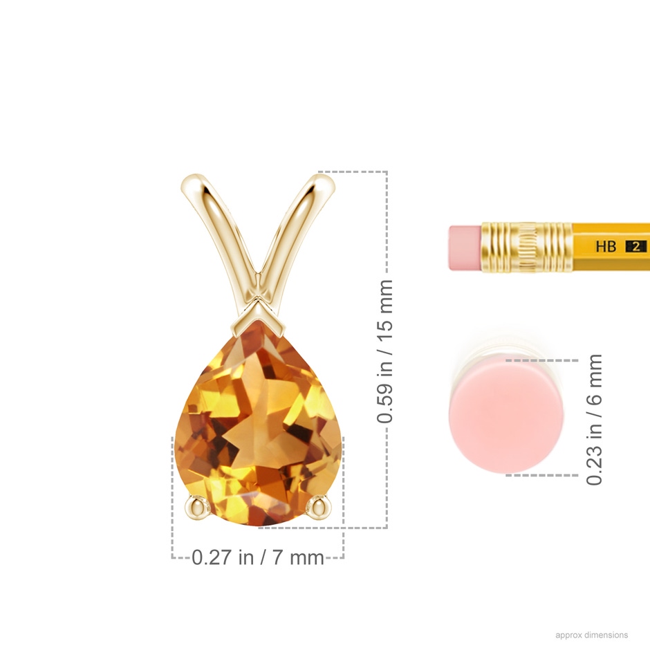 9x7mm AA V-Bale Pear-Shaped Citrine Solitaire Pendant in Yellow Gold ruler