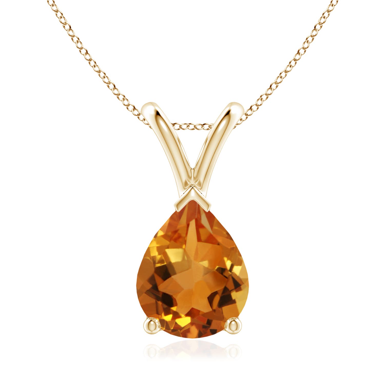 9x7mm AAA V-Bale Pear-Shaped Citrine Solitaire Pendant in 18K Yellow Gold