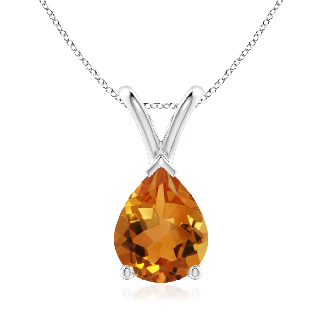 9x7mm AAA V-Bale Pear-Shaped Citrine Solitaire Pendant in 9K White Gold 