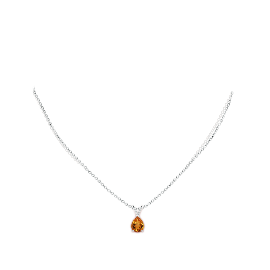 9x7mm AAA V-Bale Pear-Shaped Citrine Solitaire Pendant in 9K White Gold Body-Neck