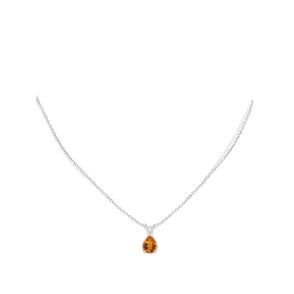 9x7mm AAA V-Bale Pear-Shaped Citrine Solitaire Pendant in 9K White Gold body-neck