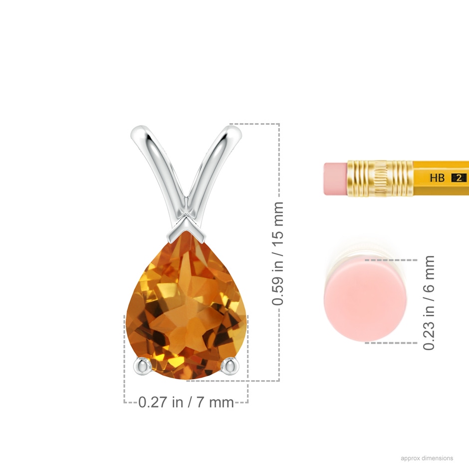 9x7mm AAA V-Bale Pear-Shaped Citrine Solitaire Pendant in White Gold ruler