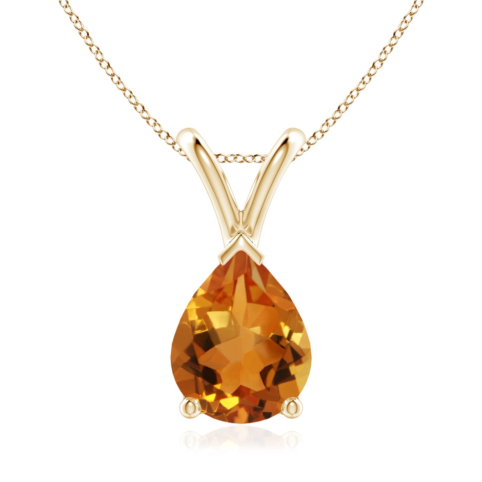 9x7mm AAA V-Bale Pear-Shaped Citrine Solitaire Pendant in Yellow Gold 