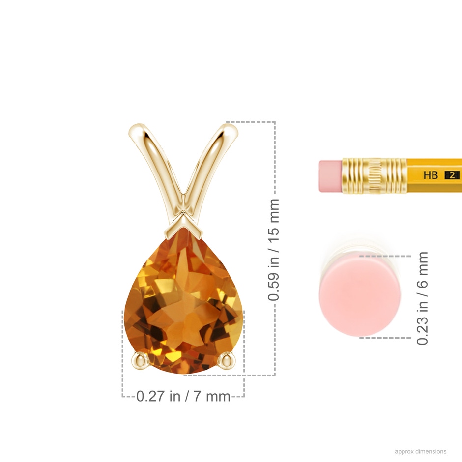 9x7mm AAA V-Bale Pear-Shaped Citrine Solitaire Pendant in Yellow Gold ruler
