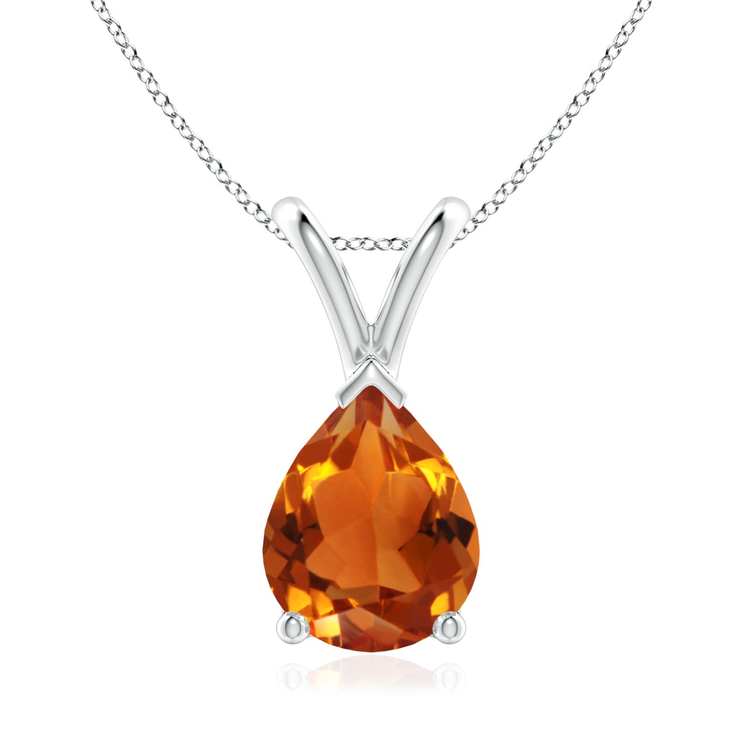 9x7mm AAAA V-Bale Pear-Shaped Citrine Solitaire Pendant in 18K White Gold