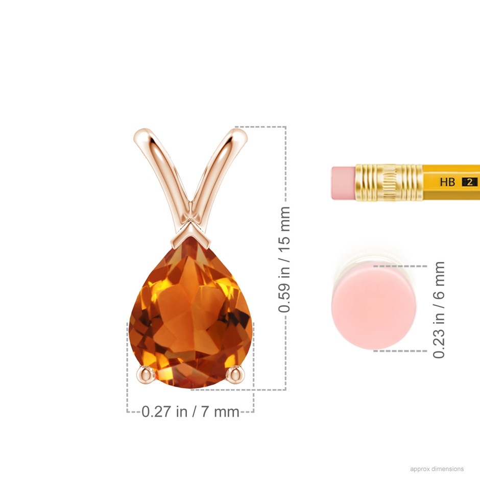 9x7mm AAAA V-Bale Pear-Shaped Citrine Solitaire Pendant in Rose Gold ruler