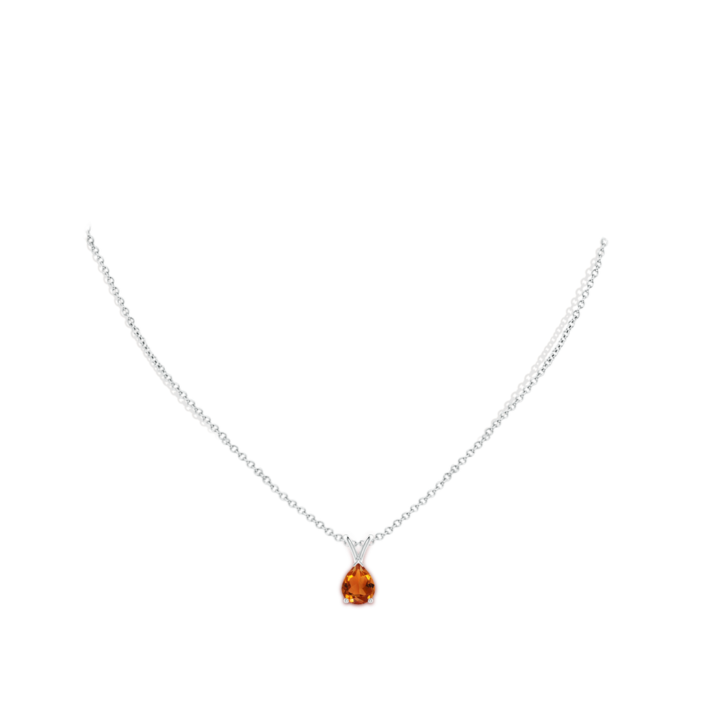 9x7mm AAAA V-Bale Pear-Shaped Citrine Solitaire Pendant in White Gold Body-Neck