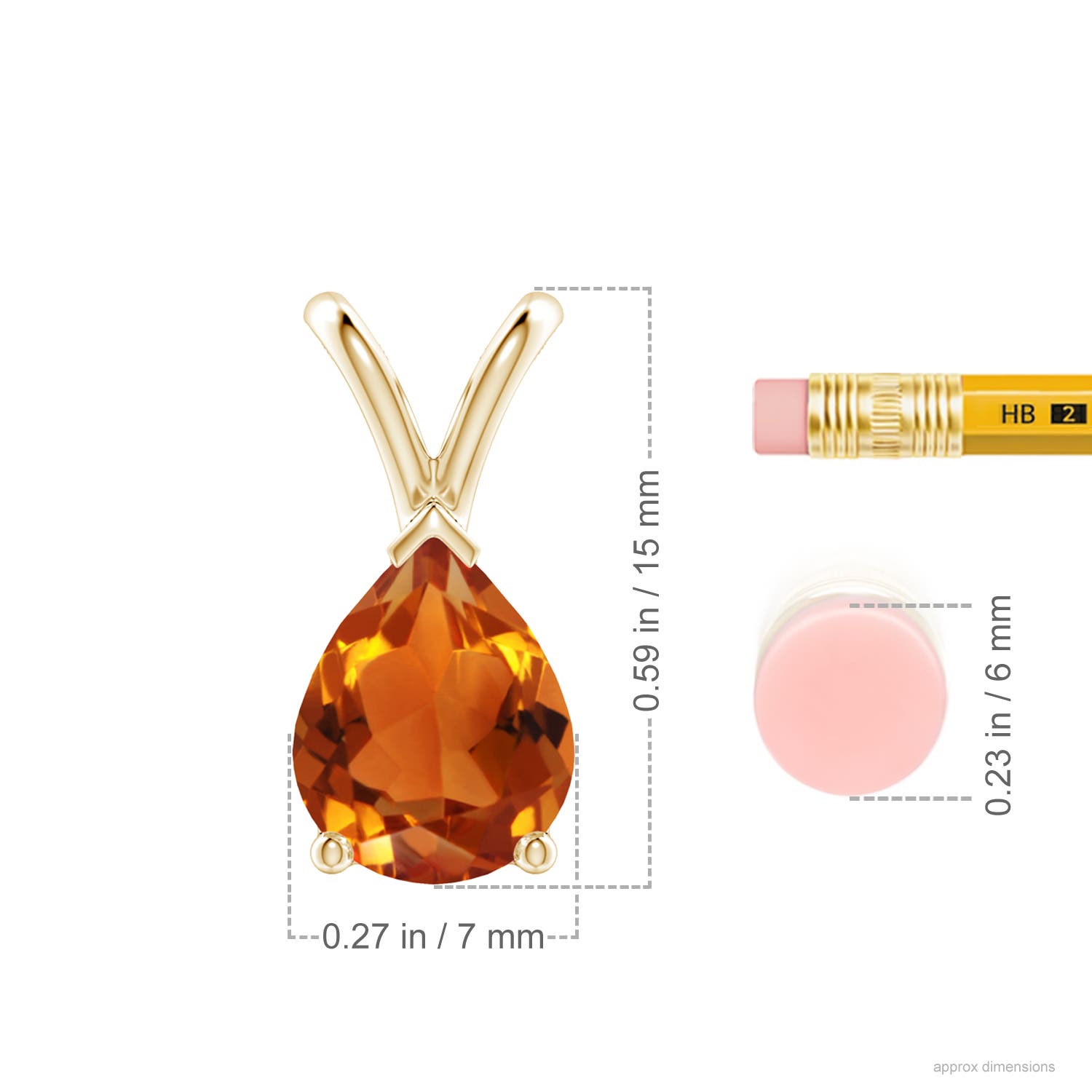 9x7mm AAAA V-Bale Pear-Shaped Citrine Solitaire Pendant in Yellow Gold - ruler