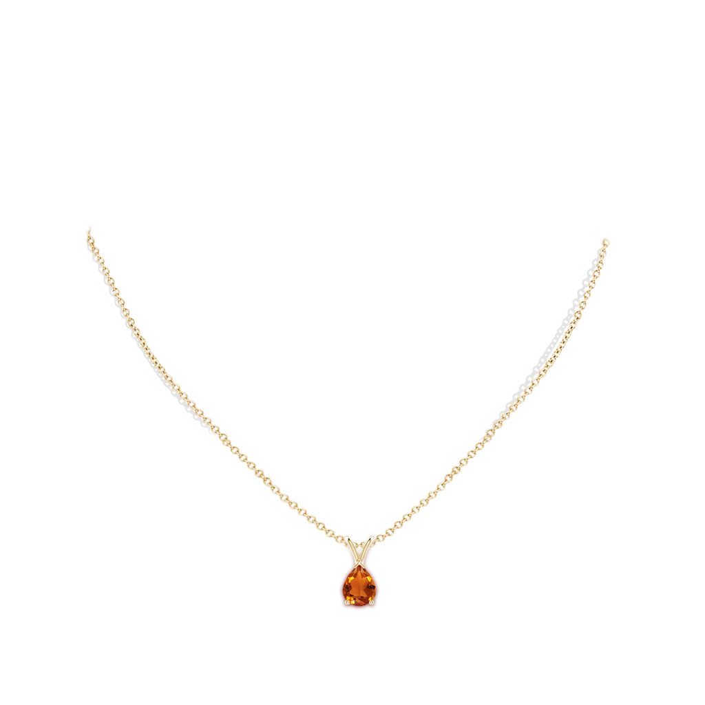 9x7mm AAAA V-Bale Pear-Shaped Citrine Solitaire Pendant in Yellow Gold Body-Neck
