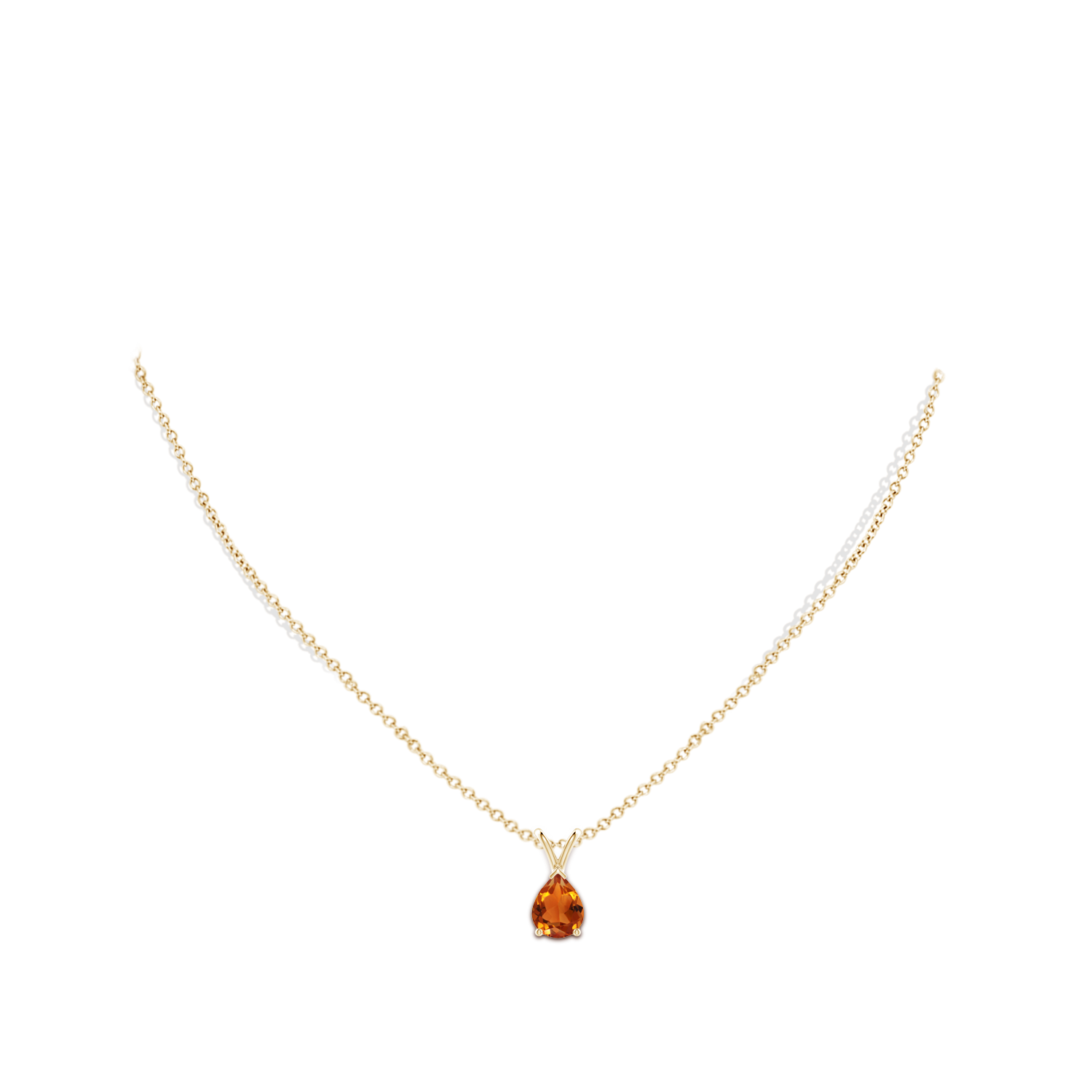9x7mm AAAA V-Bale Pear-Shaped Citrine Solitaire Pendant in Yellow Gold - body_neck