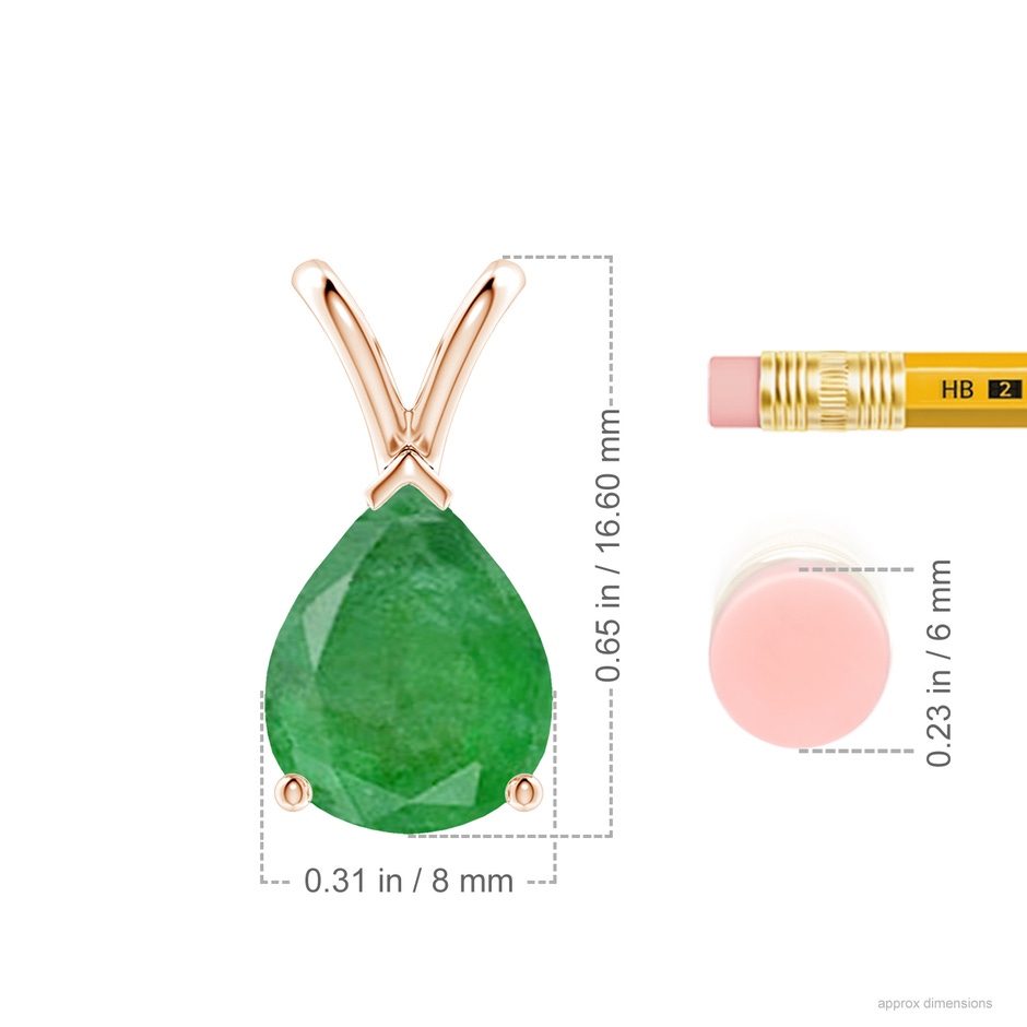 10x8mm A V-Bale Pear-Shaped Emerald Solitaire Pendant in 18K Rose Gold ruler