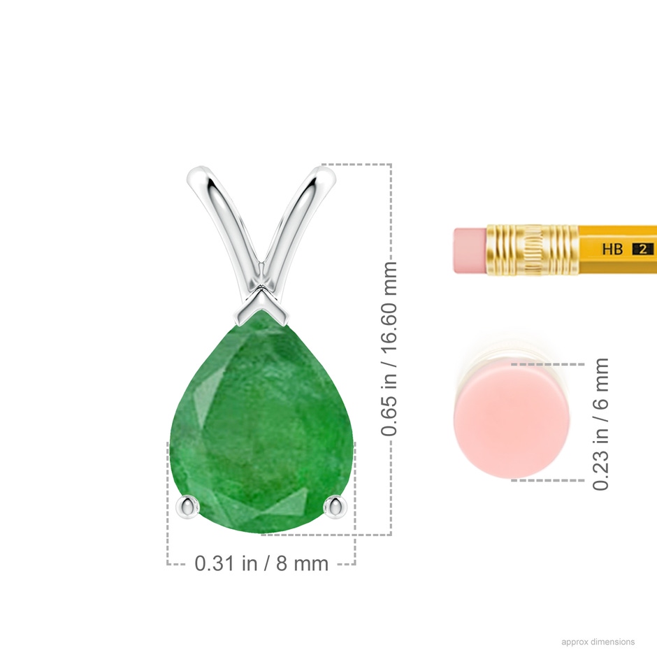10x8mm A V-Bale Pear-Shaped Emerald Solitaire Pendant in White Gold ruler