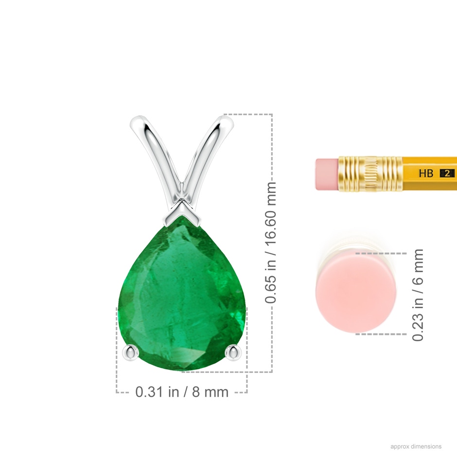 10x8mm AA V-Bale Pear-Shaped Emerald Solitaire Pendant in P950 Platinum ruler