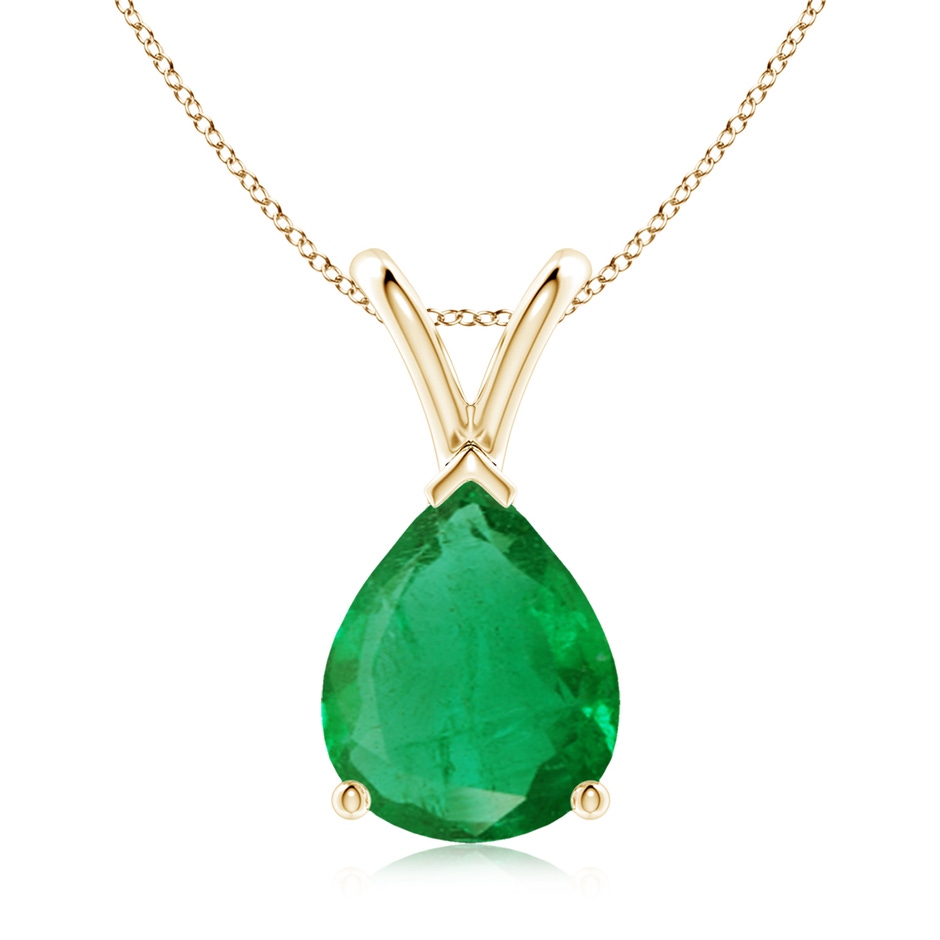 10x8mm AA V-Bale Pear-Shaped Emerald Solitaire Pendant in Yellow Gold 