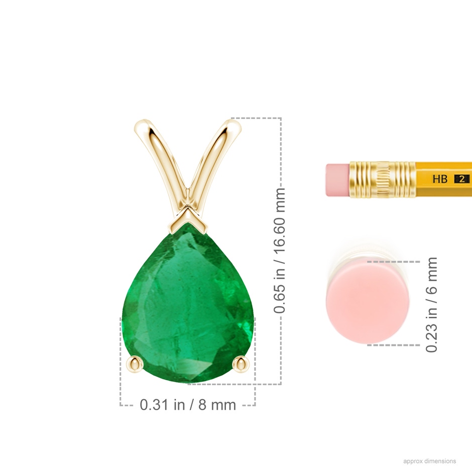 10x8mm AA V-Bale Pear-Shaped Emerald Solitaire Pendant in Yellow Gold ruler