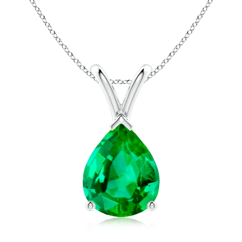 10x8mm AAA V-Bale Pear-Shaped Emerald Solitaire Pendant in S999 Silver 