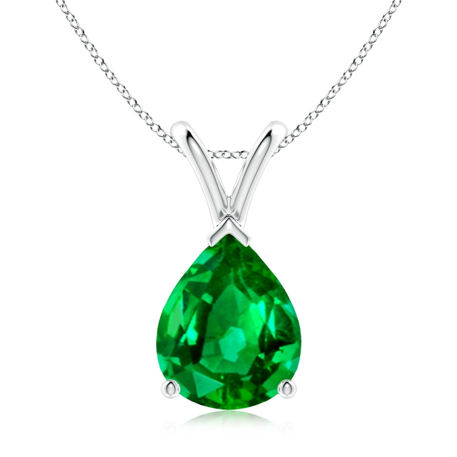 10x8mm AAAA V-Bale Pear-Shaped Emerald Solitaire Pendant in P950 Platinum 