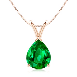 10x8mm AAAA V-Bale Pear-Shaped Emerald Solitaire Pendant in Rose Gold