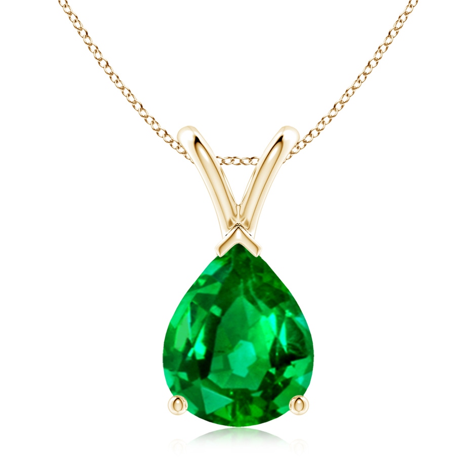 10x8mm AAAA V-Bale Pear-Shaped Emerald Solitaire Pendant in Yellow Gold 