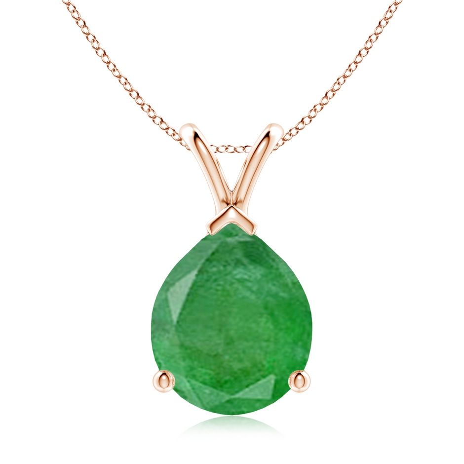 12x10mm A V-Bale Pear-Shaped Emerald Solitaire Pendant in Rose Gold 