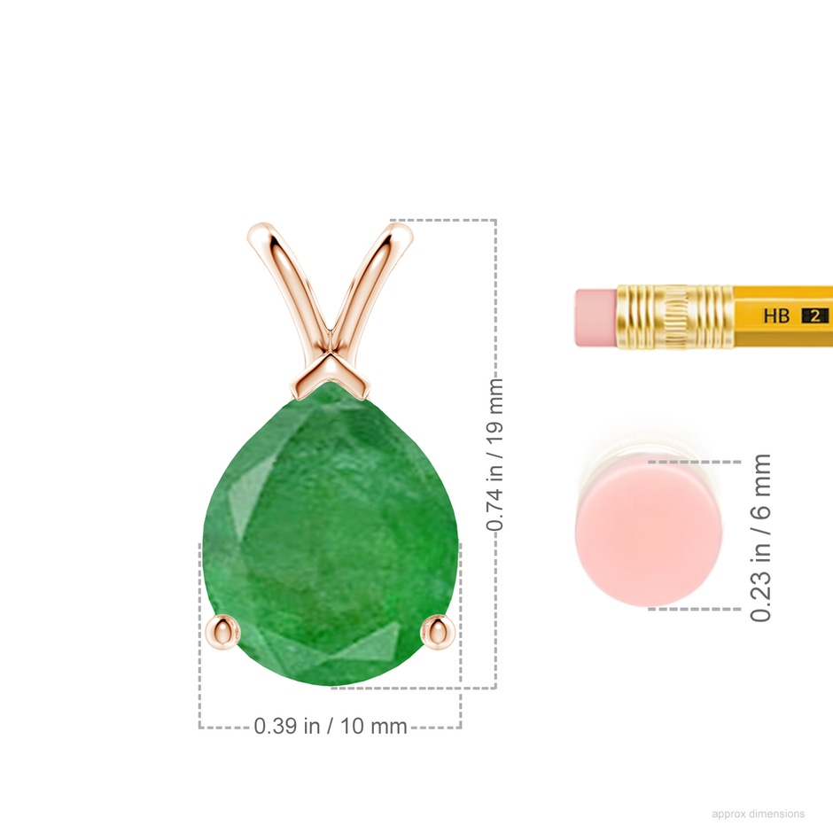 12x10mm A V-Bale Pear-Shaped Emerald Solitaire Pendant in Rose Gold ruler