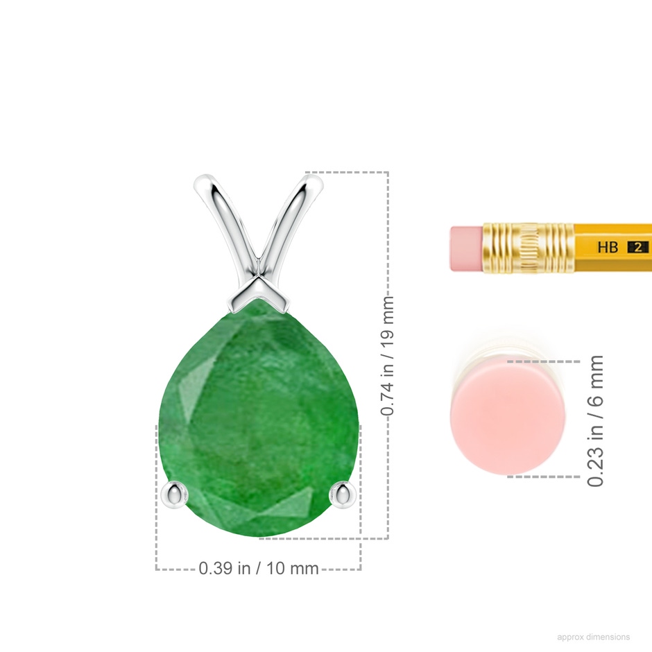 12x10mm A V-Bale Pear-Shaped Emerald Solitaire Pendant in White Gold ruler
