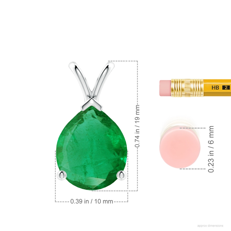 12x10mm AA V-Bale Pear-Shaped Emerald Solitaire Pendant in P950 Platinum ruler