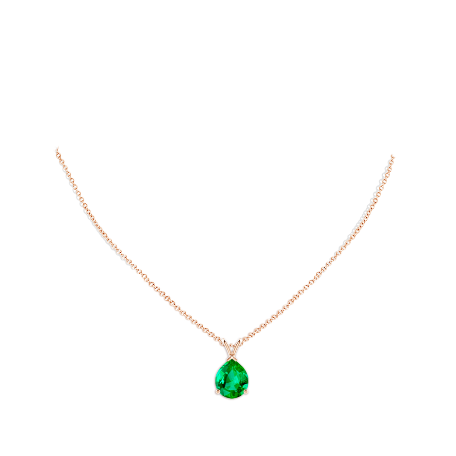 12x10mm AAA V-Bale Pear-Shaped Emerald Solitaire Pendant in Rose Gold pen