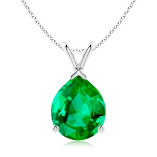 12x10mm AAA V-Bale Pear-Shaped Emerald Solitaire Pendant in S999 Silver