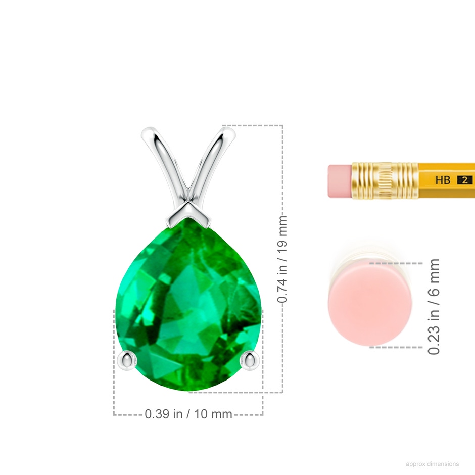 12x10mm AAA V-Bale Pear-Shaped Emerald Solitaire Pendant in S999 Silver ruler