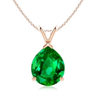 12x10mm AAAA V-Bale Pear-Shaped Emerald Solitaire Pendant in Rose Gold