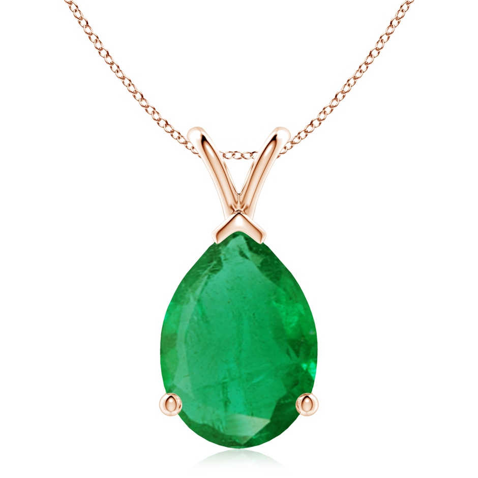 14x10mm AA V-Bale Pear-Shaped Emerald Solitaire Pendant in Rose Gold 