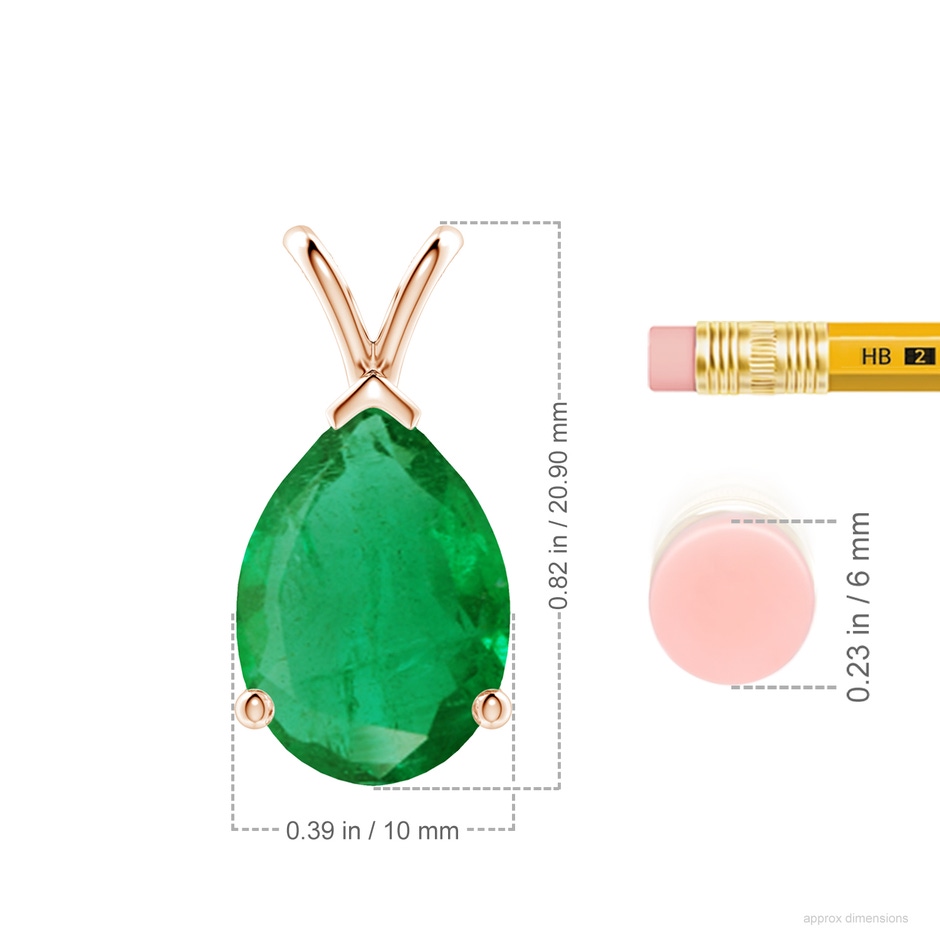 14x10mm AA V-Bale Pear-Shaped Emerald Solitaire Pendant in Rose Gold ruler