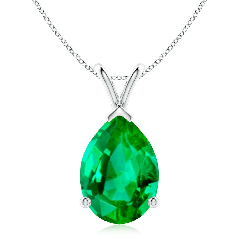 14x10mm AAA V-Bale Pear-Shaped Emerald Solitaire Pendant in S999 Silver 