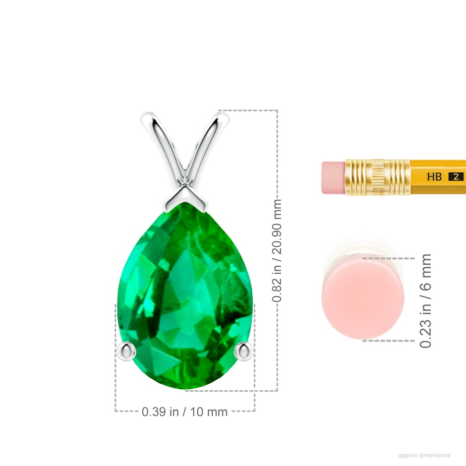 14x10mm AAA V-Bale Pear-Shaped Emerald Solitaire Pendant in S999 Silver ruler