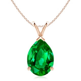 14x10mm AAAA V-Bale Pear-Shaped Emerald Solitaire Pendant in Rose Gold