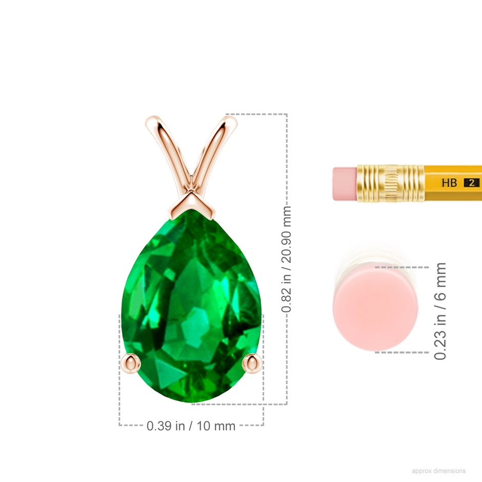 14x10mm AAAA V-Bale Pear-Shaped Emerald Solitaire Pendant in Rose Gold ruler