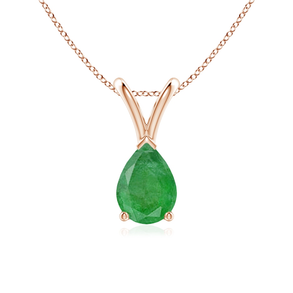7x5mm A V-Bale Pear-Shaped Emerald Solitaire Pendant in Rose Gold 