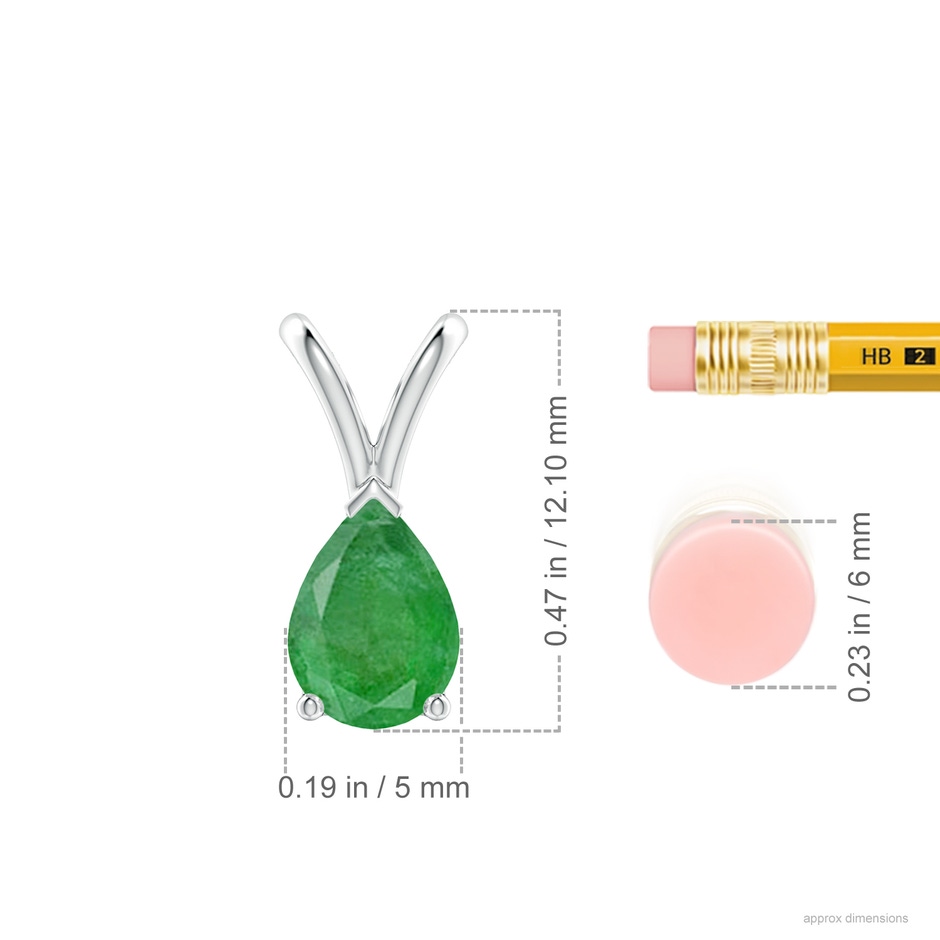 7x5mm A V-Bale Pear-Shaped Emerald Solitaire Pendant in White Gold ruler