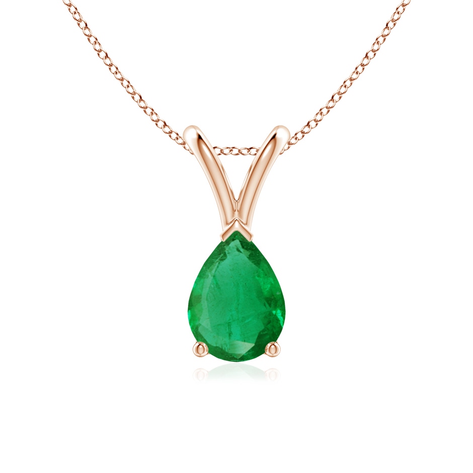 7x5mm AA V-Bale Pear-Shaped Emerald Solitaire Pendant in Rose Gold 