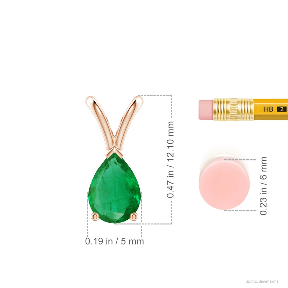 7x5mm AA V-Bale Pear-Shaped Emerald Solitaire Pendant in Rose Gold ruler