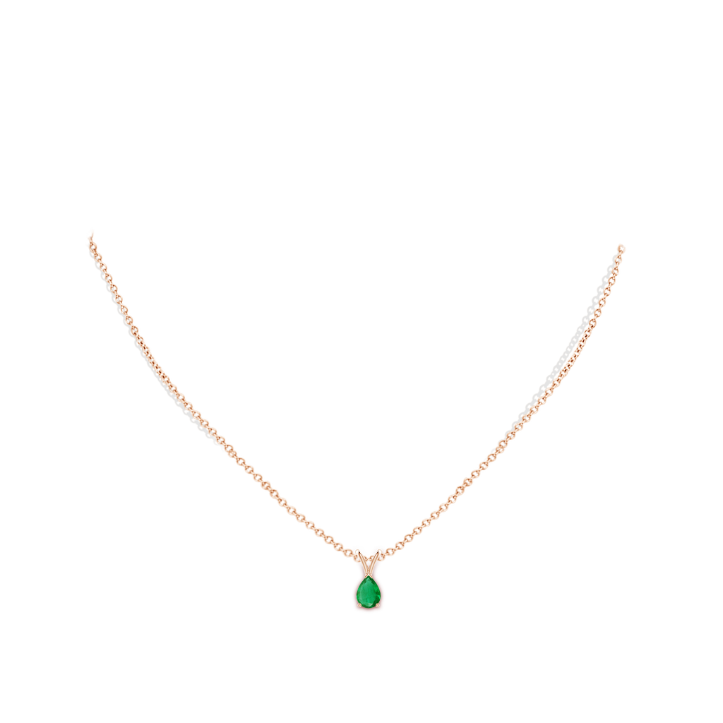 7x5mm AA V-Bale Pear-Shaped Emerald Solitaire Pendant in Rose Gold Body-Neck