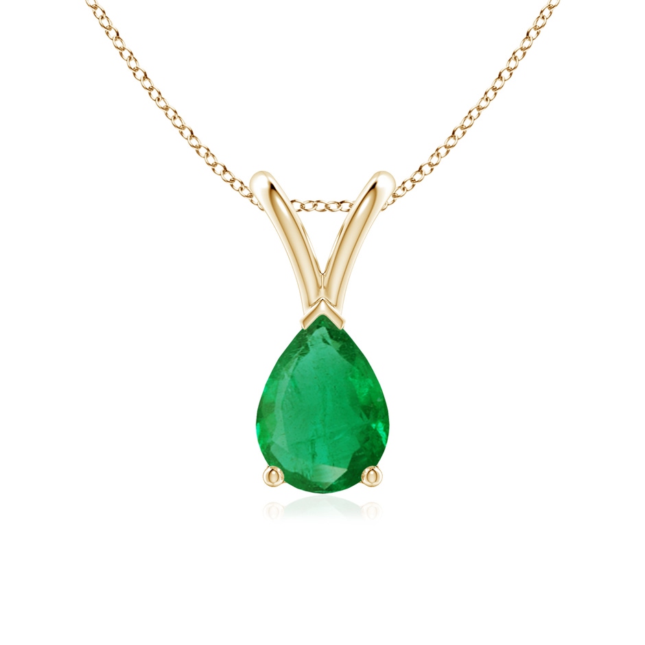 7x5mm AA V-Bale Pear-Shaped Emerald Solitaire Pendant in Yellow Gold 