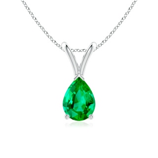 7x5mm AAA V-Bale Pear-Shaped Emerald Solitaire Pendant in 9K White Gold