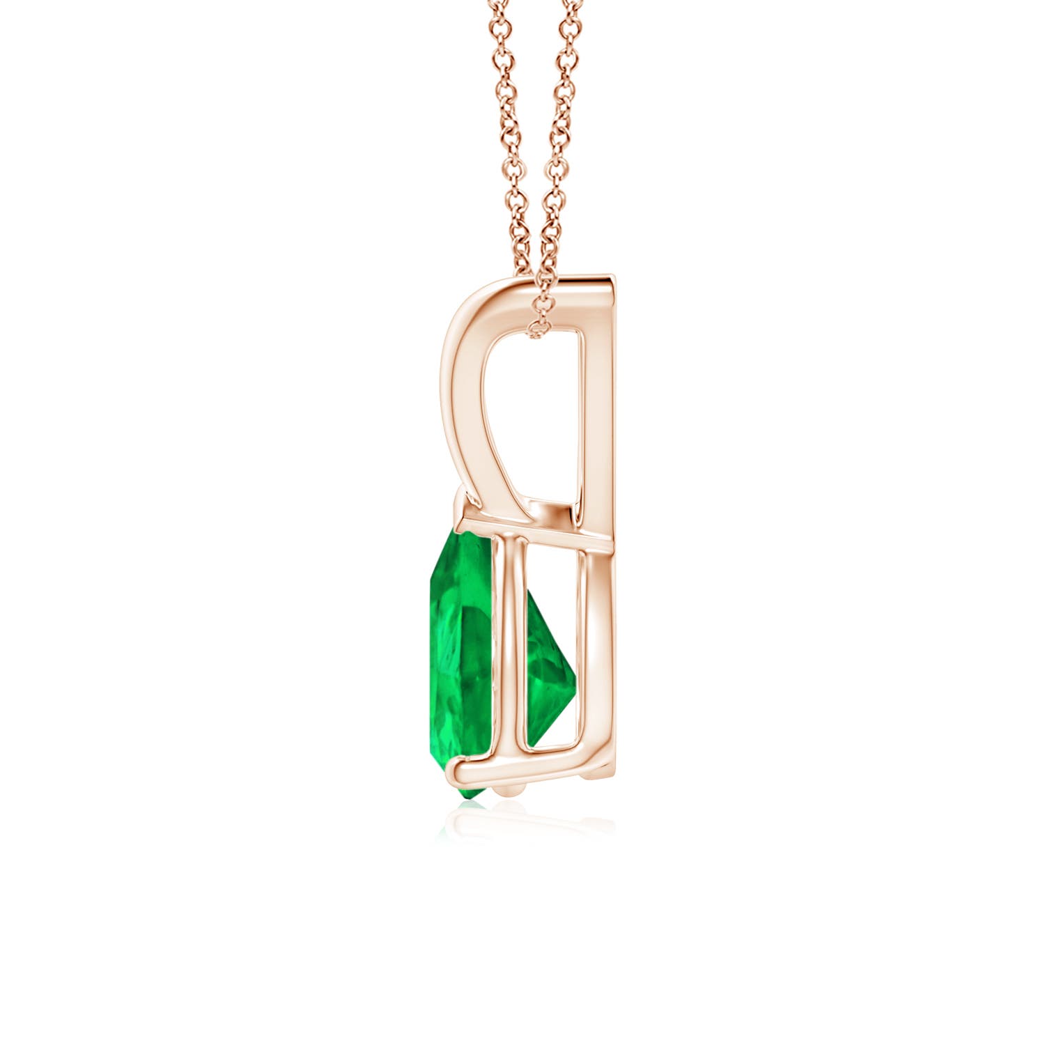7x5mm AAA V-Bale Pear-Shaped Emerald Solitaire Pendant in Rose Gold