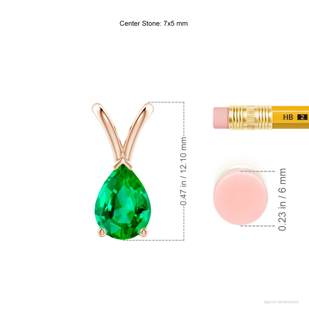 7x5mm AAA V-Bale Pear-Shaped Emerald Solitaire Pendant in Rose Gold ruler